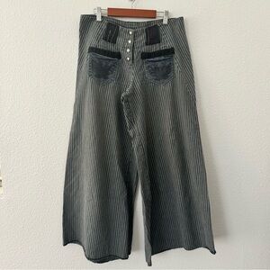 Womens 100% Hemp Wide Leg Baggy Pinstripe Pants Japanese Style size small